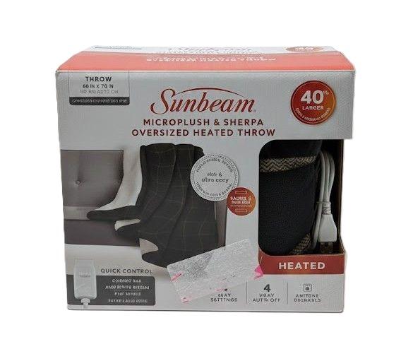Sunbeam Microplush Sherpa Oversized Heated Throw Size 60x70 in