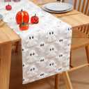 Halloween Ghost Table Runner, White 3D Faux Fur Table Runners, 3D Cute Ghost Pattern Table Decor for Indoor Outdoor, Halloween Home Party Decor, 13*72 Inch