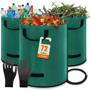 Kendo 72 Gallon Reusable Yard Bags, Heavy Duty 3 PCS Garden Leaf Bags with 4 Reinforced Handles for Fall Leaf Cleanup Grass Clippings Camping Trash