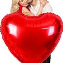 Seematn 18 Pcs 32 Inch Large Heart Balloons Valentine's Day Foil Balloons Love Romantic Airballoon for Anniversary Decorations for Valentine's Day Propose Engagement Wedding Birthday(Red) (Red)