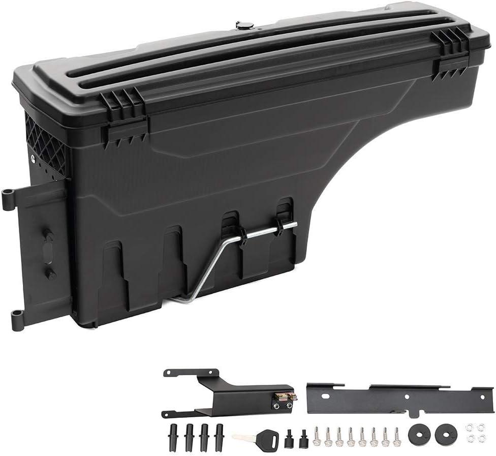 PIT66 Lockable Truck Bed Storage Box Tool Box Compatible with Ford F250 F350 Super Duty 2017 2018 2019 2020 2021 2022 2023 Left Driver Side Drawer Black