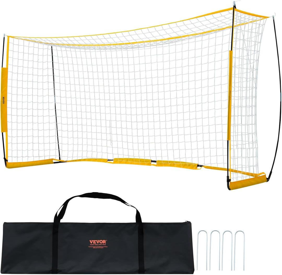 VEVOR Portable Soccer Goal, 12 x 6 ft Large Practice Soccer Net, Steel Fiberglass Structure Training Goal Set with Carry Bag, All-Weather Outdoor Use, for Backyards, Parks, School Fields
