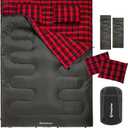 KingCamp Double Sleeping Bag for Adults, Queen Size 2 Person XXL Flannel Sleeping Bag, Waterproof Lightweight Flannel Quilt with 2 Pillows, Perfect for Couples Family Camping Hiking (Envelope-Green)
