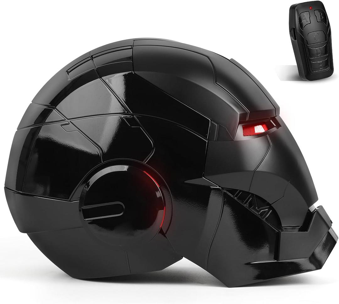 Iron Hero MK 5 Black Edition Helmet for Man 1:1 Wearable Collectible with Voice, Touch & Remote Control, LED Eyes & Realistic Sound Effects Cosplay & Display Prop Gift for Adults and Teens, Standard