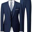 MY'S Men's 3 Piece Slim Fit Suit Set, 2 Button Blazer Jacket Vest Pants with Tie, Solid Wedding Dress Tux and Trousers Deep Blue Size L