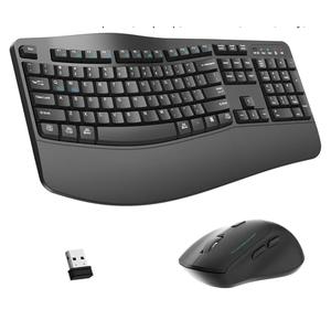 Wireless Keyboard and Mouse Combo, 2.4G Full Size Wave Keys Ergonomic Keyboard with Wrist Rest, Phone Holder, 3Level DPI Wireless Silent Mouse with 6Buttons, for Windows, Mac OS, Laptop, PC (Black)