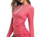 HISKYWIN Women's Long Sleeve UV Sun Protection Rash Guard Side Adjustable Wetsuit Swimsuit Top (Large, Pink)