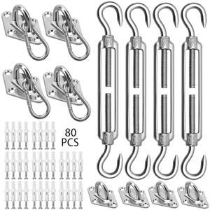 HYASIA Sun Shade Sail Hardware Kit 6 Inch for Rectangle & Triangle Shade Sail Install, Stainless Steel ShadeSail Fixing Accessories for Outdoor Patio Canopy Garden, Heavy Duty Awning Attachment 80 Set