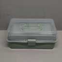 BTSKY 3-Layer Plastic Dividing Storage Box Craft Organizer and Storage with Adjustable Spacers Portable Handled Art Supply Organizer Multipurpose Home Utility Box for Medicine Sewing(Haze Green)