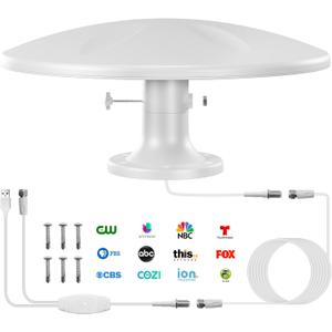 Outdoor TV Antenna RV Antenna, 360 Omni-Directional Reception Long Range Enhance VHF&UHF 4K HDTV Antenna with Amplifier Booster for Outdoor/Attic/RV Use - 16ft RG6 Coax Cable