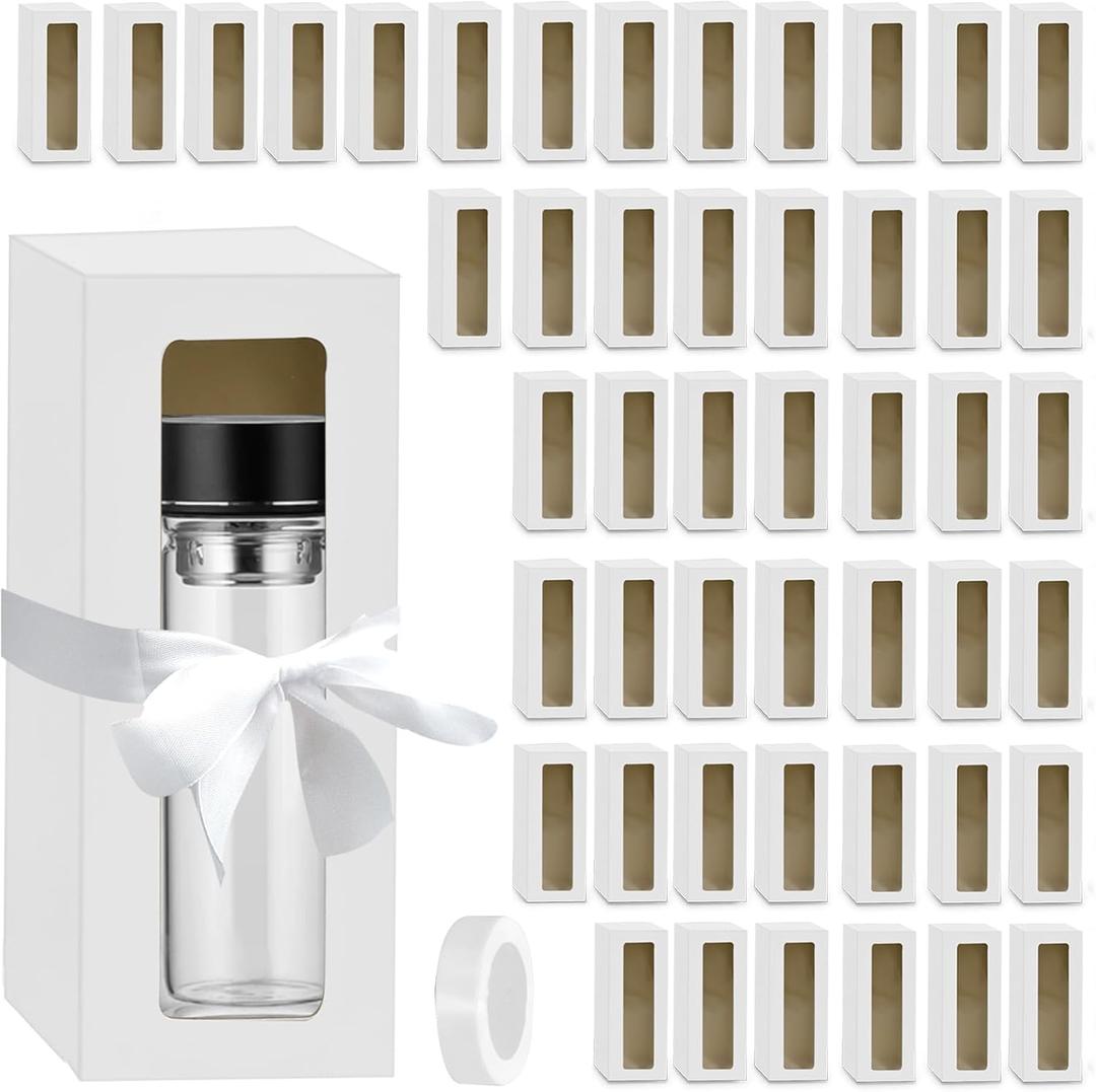 LECEHIVO 48 Pcs Gift Boxes for Sublimation Tumbler with Ribbon Tumblers Box with Window Transparent Exhibition Box for Gift Wrapping 12oz 20oz 30oz Blanks Heat Press Skinny Tumbler (White)