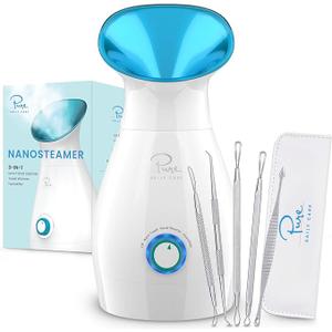 Pure Daily Care NanoSteamer Large 3in1 Nano Ionic Facial Steamer with Precise Temp Control  Humidifier  Unclogs Pores  Blackheads  Spa Quality  Bonus 5 Piece Stainless Steel Skin Kit (Teal)