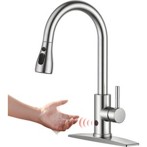 FORIOUS Touchless Kitchen Faucet with Pull Down Sprayer, Brushed Nickel Hands-Free Smart Motion Sensor Sink Faucet Single Handle Contemporary, Suitable for Farmhouse Laundry Camper RV Bar (Stainless Steel)