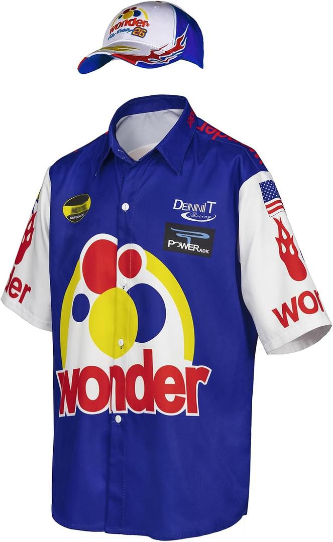 Mens Talladega Nights Ricky Bobby Shirt Halloween Racing Costume with Hat (X-Large, My2021173-3)