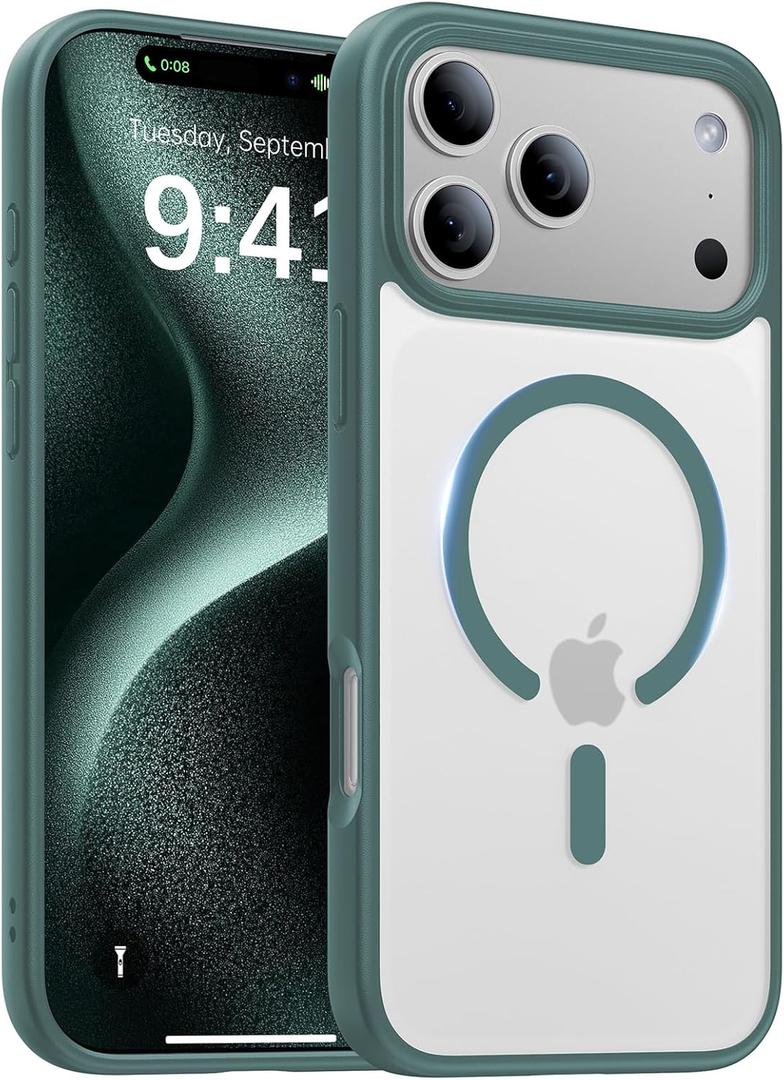 Magnetic for iPhone 17 Pro Max Case,[Anti-Slip][Compatible with MagSafe][Military Grade Drop Protection] Shockproof Protective Translucent Phone Case for iPhone 17 Pro Max Case,Night Green