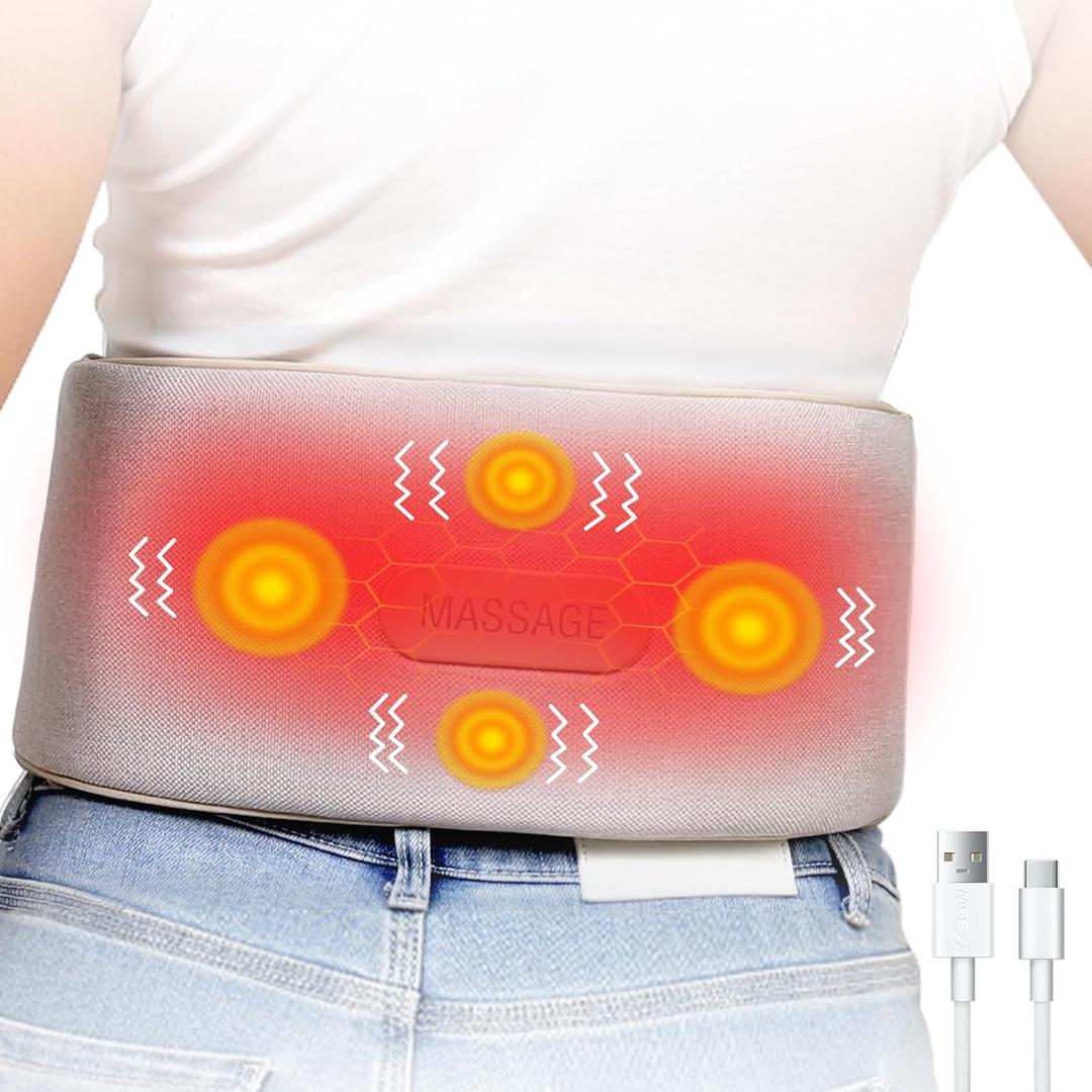 Cordless Heating Pad for Back, Vibration Waist Massager, Portable Waist Belt Massager with Auto Shut Off for Lower, Back, Lumbar Relief Stress,3 Heat Levels, Birthday Gifts for Women (Beige)