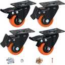 2" Caster Wheels, Casters Set of 4 Heavy Duty - ASRINIEY Orange PU Castors, Top Plate Swivel Wheels, 4-Pack Industrial Casters with Brake, Locking Caster for Furniture and Workbench