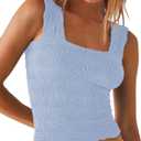 Jar of Love Womens Tank Top Square Neck Wide Strap Crop Tops Flower Going Out Tops Slim Fit Lettuce Trim Summer Cami Tops (Blue, S)