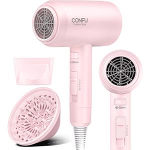 Hair Dryer with Diffuser, CONFU Hair Dryers for Women, Blow Dryers for Men, Hairdryer with Diffuser Attachment, Portable Lightweight Fast Drying Negative Ion Hairdryer for Home (Pink)