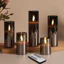 Eywamage 5 Pack Grey Glass Flameless Candles with Remote, Flickering Slim Tall LED Pillar Votive Candles Battery Included