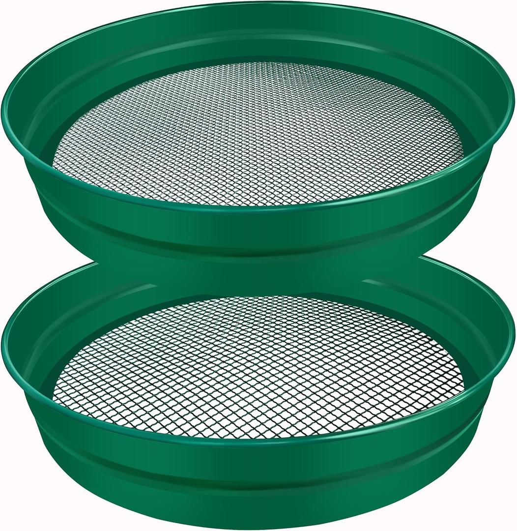 2PCS Large Soil Sifter for Gardening 14.7 inch Dirt Sifter with Garden Mat, Heavy Duty Metal Material Compost Sifter Rock Sifter for Rocks Soil Compost Filtering