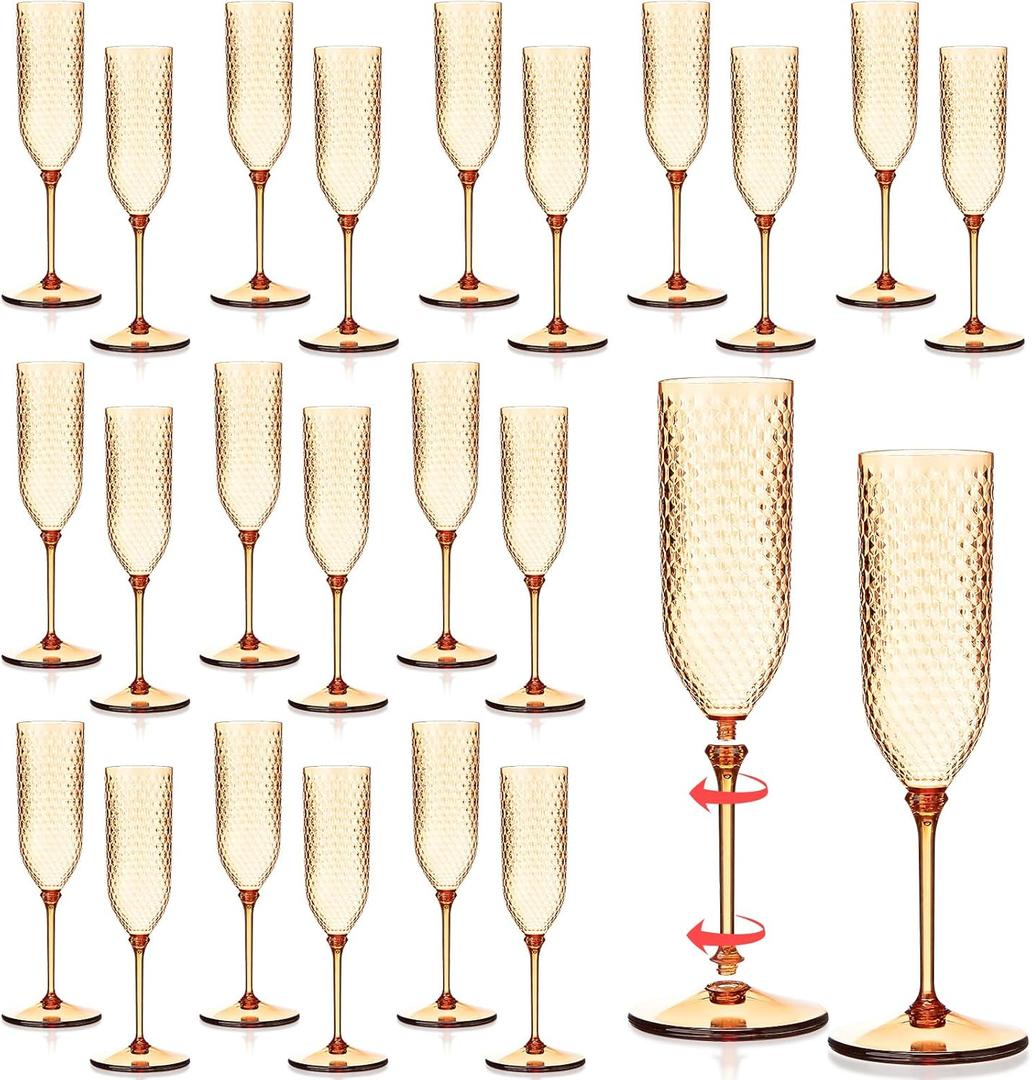 Remerry 24 Pack Detachable Plastic Champagne Flutes 5.5 oz Glasses Bulk Disposable Mimosa Glasses Reusable Cups for Wedding Toasting Baby Shower Birthday Party New Years (Champagne)