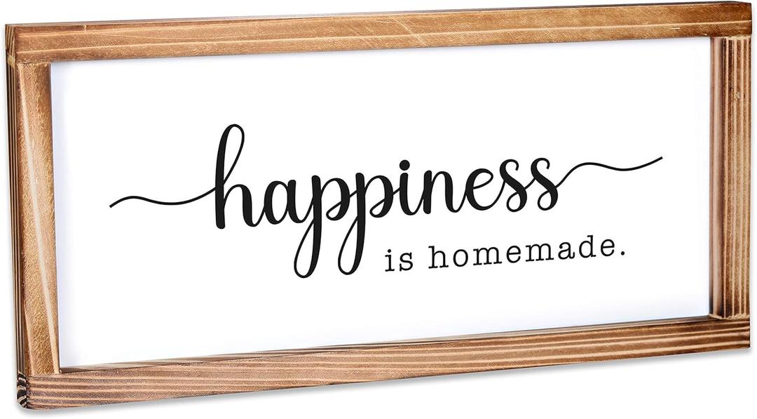 Happiness Homemade Inspirational Farmhouse Decor, Rustic Wall Art, 8x17 Inch Wood Framed
