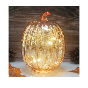 Mercury Glass Pumpkin Light with Timer, with 10 Led Lights Inside,Battery Operated Pumpkin Lamp,Ideal for Halloween Fall Decoration, Thanksgiving Rustic Decor, Xmas Décor (Gold)