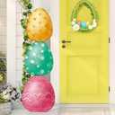 Yerliker 35 H Easter Egg Porch Decor Sign Easter Outdoor Decor Wooden Colorful Egg Standing Vertical Porch Sign for Front Door Indoor Outdoor Yard Garden Decor