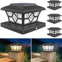 VOLISUN Solar Post Cap Lights Outdoor, Solar Powered Fence Cap Lights for 4x4 Vinyl/Wood, Black Waterproof Solar Deck Post Light 4Pack Cool/Warm for Garden Patio Porch