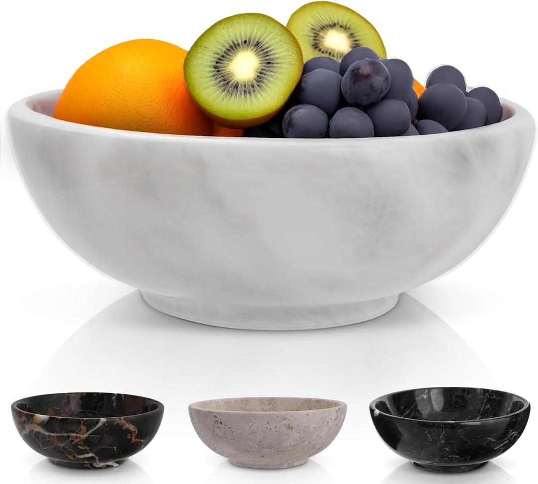 Gusto Nostro 8" Luxury White Marble Decorative Bowl for Coffee Table - Elegant Modern Fruit Bowl for Kitchen Counter - Heavy Stone Entryway Catch all for Keys, Jewelry, Potpourri Holder - Medium