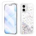 ANSHOW Case Compatible with iPhone 17, Shockproof Clear TPU Glitter Phone Case with 1 Screen Protector, Bling Glitters Case for Women, Silver