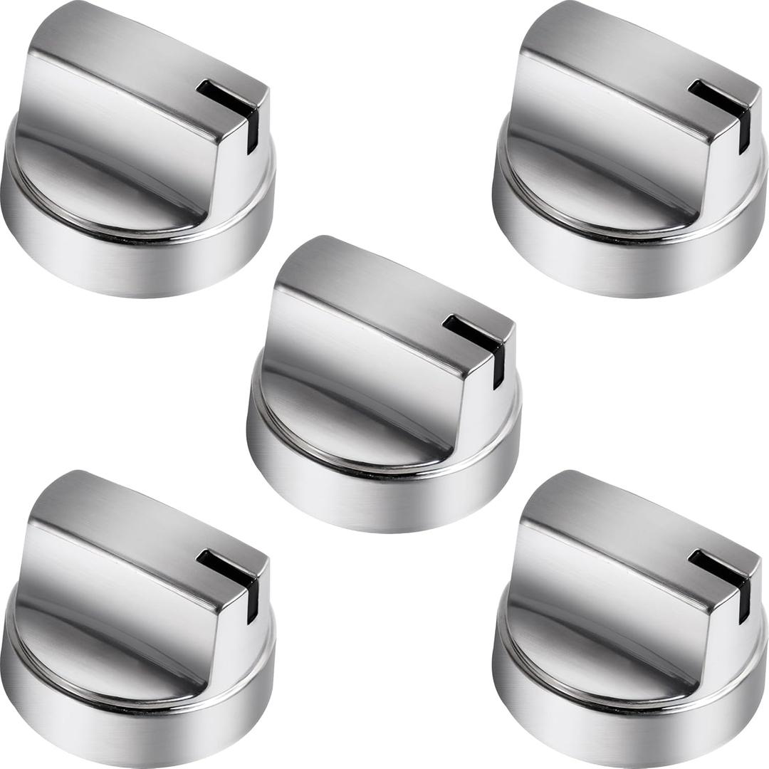 New WB03X29315 Compatible with GE Gas Stove Knobs, Top Knob Compatible with GE Stove Parts Stainless Steel KIP 5U06 191D9233 Cooktop Knobs JGP5030SLSS Gas Range Burner Control Knob 5Pcs
