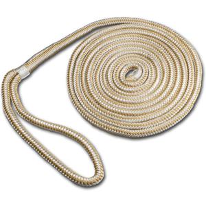 ACY Marine- Double Braided Nylon Dock Line - Boat Rope - Marine and Pontoon Accessories - Braided, Reinforced Boat Ropes and Ties for Docking - Stretch Resistant with 12 Spliced Loop for Mooring 1/2-Inch x 15-Feet, Gold/White