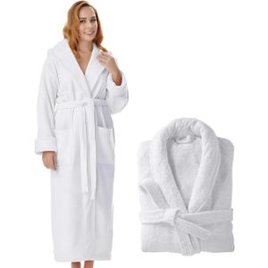 Cotton Terry Robes for Women and Men, Terry Shawl Collar Bathrobe, ONE SIZE - UNISEX Men & Women Spa Robe (White)