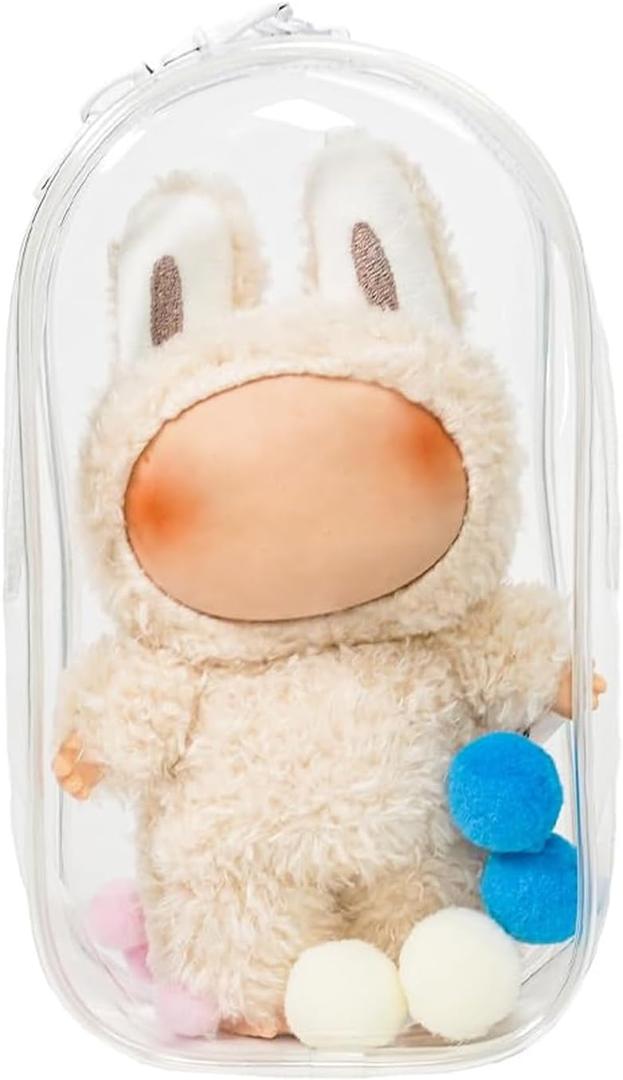 Clear Display & Storage Case for 17cm Doll  PVC Bag with Detachable Keychain for Collectible Toys and Cosmetics, Portable cases for Travel or Home Decor (7 Inches)