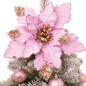 Soulchen 2 Pcs 18 x 25 Inch Pink Jumbo Giant Christmas Poinsettia Tree Topper Large Xmas Tree Ornament Christmas Decoration Pink Glitter Poinsettia Flower for Holiday Garland Indoor Outdoor Home Decor