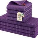Homaxy Kitchen Towels and Dishcloths Set, 12 x 12 and 13 x 28 Inches, Set of 8 Bulk Cotton Terry Kitchen Towels Set, Checkered Designed, Soft and Super Absorbent Dish Towels, Purple
