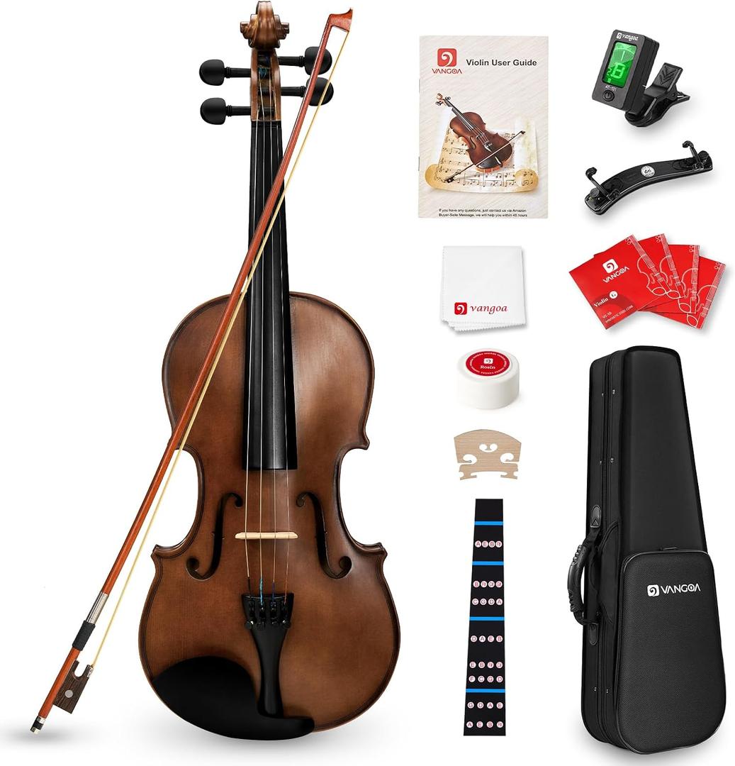 Vangoa 1/4 Kids Violin Set for Beginner Children Student Quarter Size Acoustic Violin Starter Kit with Case, Rosin, Bow, Strings, Mute, Fingerboard Stickers, Natural