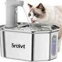 Cordless Cat Water Fountain Stainless Steel - Stainless Steel Cat Water Fountain Cordless - Water Fountain for Cats - Wireless Pet Water Fountain - Motion Sensor/Battery Operated 2.6L,1 Filter