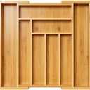 Pipishell Bamboo Expandable Drawer Organizer for Utensils Holder, Adjustable Cutlery Tray, Wood Drawer Dividers Organizer for Silverware, Flatware, Knives in Kitchen, Bedroom, Living Room(M-N)