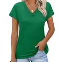 Womens Summer Tops Dressy Casual Green Blouses for Women Short Sleeve Cap Sleeve V Neck Shirts Beach Vacation Outfits for Women Holiday Party Western Clothing Fashion Trendy (Green, XL)