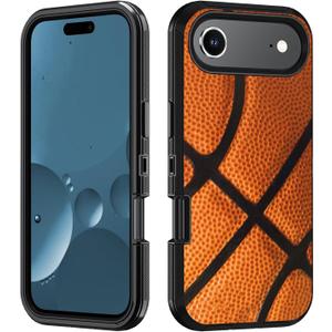 for iPhone 17 Air Case, Heavy Duty 3 in 1 Hybrid Military Grade Shockproof Drop Full-Body Protective Cover for iPhone 17 Air (6.6 Inch, 2025), Basketball Surface