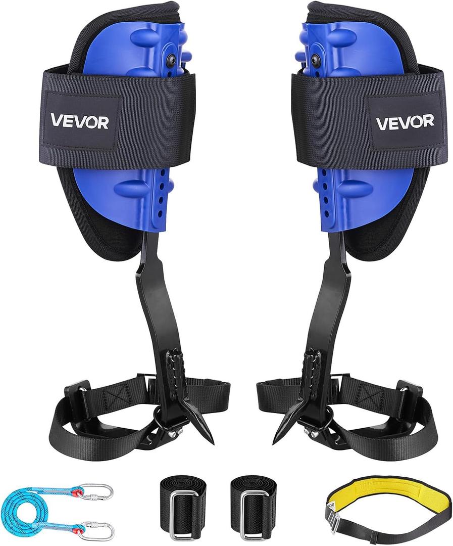 VEVOR Tree Climbing Spikes Set, Height-Adjustable Tree Climbing Gear with Straps & Waist Harness, 350 lbs Load Capacity, Heavy Duty Steel Climb Spurs Arborist Equipment for Fruit Picking Hunting, Blue