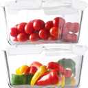 HOMBERKING 4 Pieces 63oz/8cup Large Glass Food Storage Containers with Lids, Meal Prep Containers, Airtight Bento Boxes with Leak Proof Locking (2 Containers 2 Lids), Microwave,Oven,Fridge SafeWhite