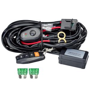 LED Lights Bar Wire Harness Kit with Remote Control 1Lead DC12V 40A Fuse Relay 3.5M/11.5FT 14AWG Wiring Harness fit for LED Work Lights Driving Fog Lights bar Max Support 300W