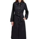 London Fog Women's Single Breasted Long Trench Coat with Epaulettes and Belt, Black, Large