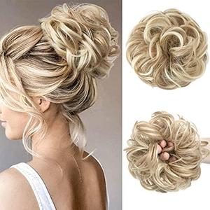 CJL HAIR Large Messy Bun Hair Piece Wavy Curly Scrunchies Synthetic Chignon Ponytail Hair Extensions Thick Updo Hairpieces for Women Dirty Blonde