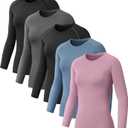 NebuKinex 5 Pack Women's Compression Shirt Long Sleeve Workout Tops Athletic Baselayer Quick Dry Gym Yoga Running T-Shirt (Blue, L)