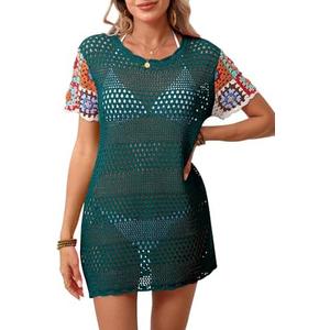OUKODS Women Summer Short Sleeve Crochet Flower Sheer Knit Sweater Top Beach Cover Up Hollow Out Sexy See Through T-Shirts, M Blue OUKODS Women Summer Short Sleeve Crochet Flower Sheer Knit Sweater Top Beach Cover Up Hollow Out Sexy See Through T-Shirts, M Blue